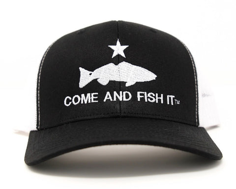 come and take it fishing lure Redfish Trucker Snapback – Boat Rock Outdoors